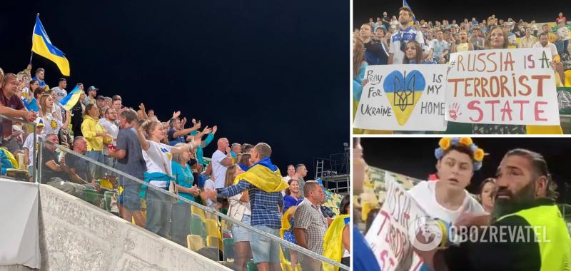 У украинских болельщиков отобрали антироссийские плакаты на матче Лиги Европы. Видео 